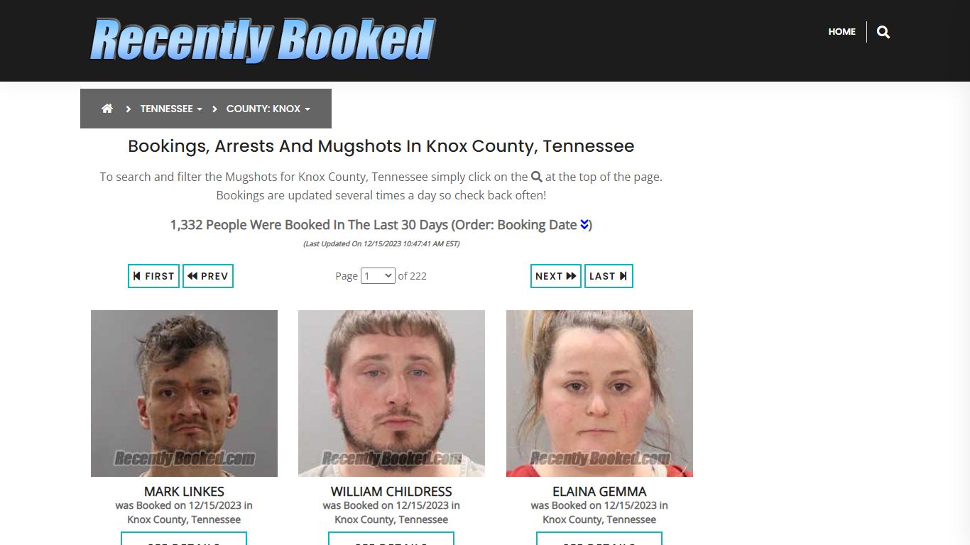 Recent bookings, Arrests, Mugshots in Knox County, Tennessee